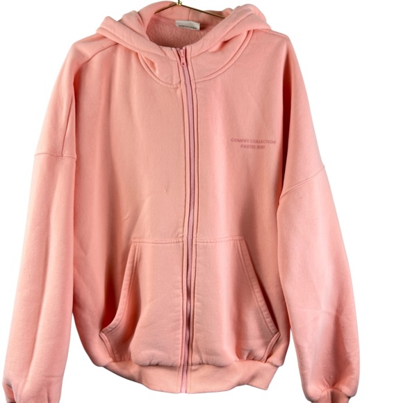 Comfrt Pastel Zip Hoodie in a soft peach shade Women's - Picture 2 of 8